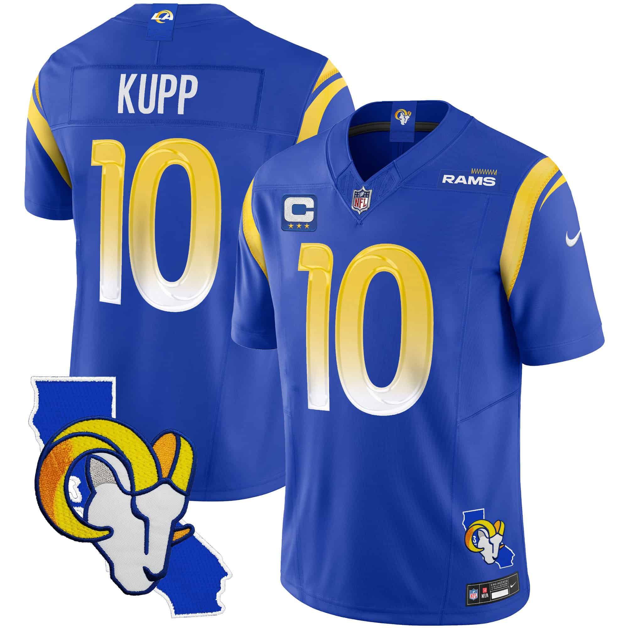 Men Los Angeles Rams #10 Kupp Blue 2024 Nike California Patch Vapor Limited NFL Jersey style 1